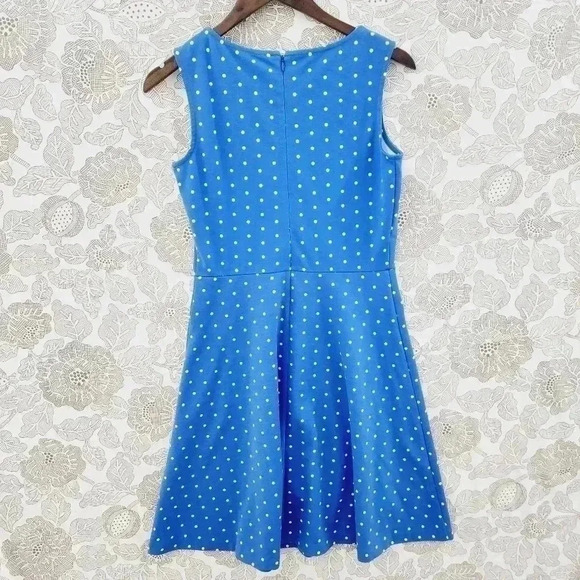 Talbots Polka Dot Fit & Flare Tank Mini Dress S Blue/ White Unlined - Picture 2 of 7
